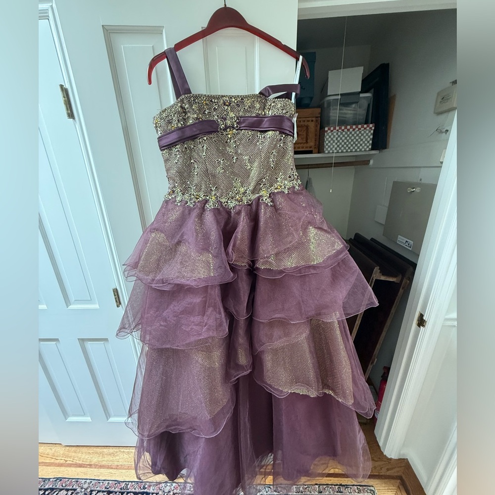 Kids Purple & Gold Ballgown